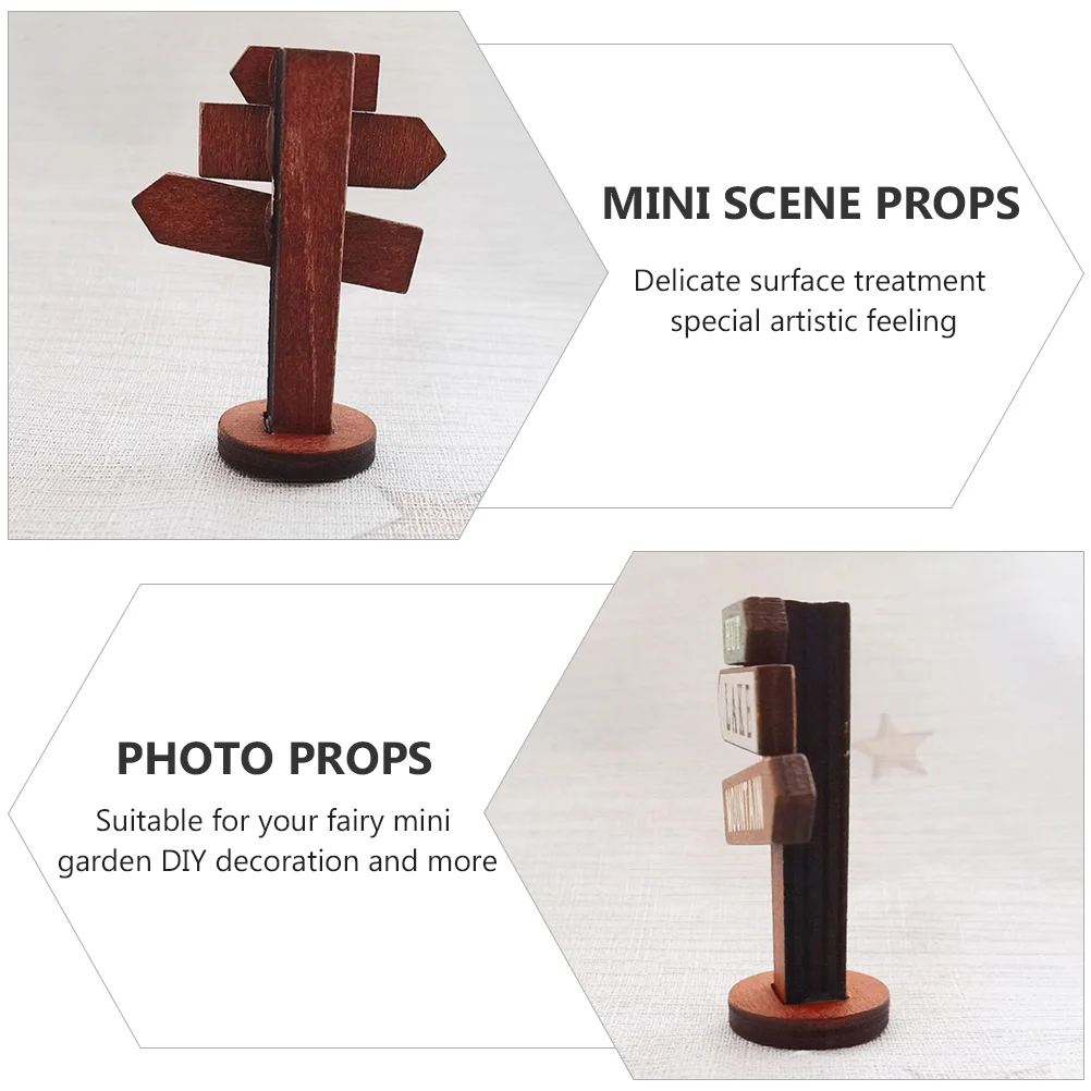 2 Pcs Wooden Road Sign Micro Landscape Adornments Mini Scene Props Signs Decorations Miniature Garden Guide Boards Street Photo