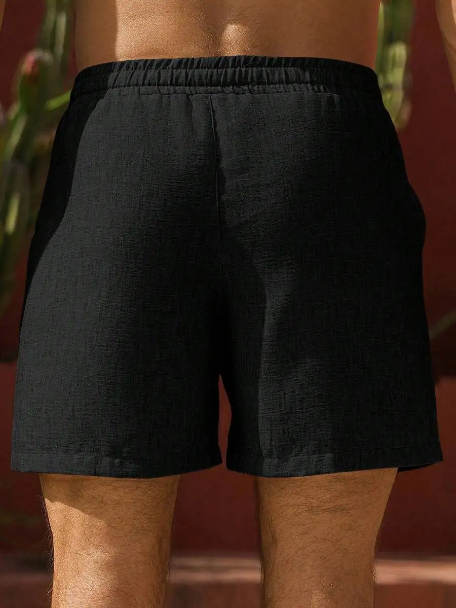 

Mens Relaxed Fit Linen-Style Shorts With Elastic Waistband And Side Pockets