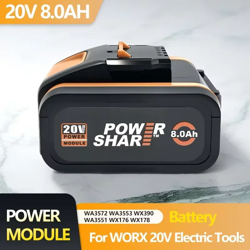 Für Worx 20V 8,0Ah Lithium-Akku, wiederaufladbar, WA3553 WA3551 WA3553.1 WA3570, für alle WORX Elektro- und Gartengeräte