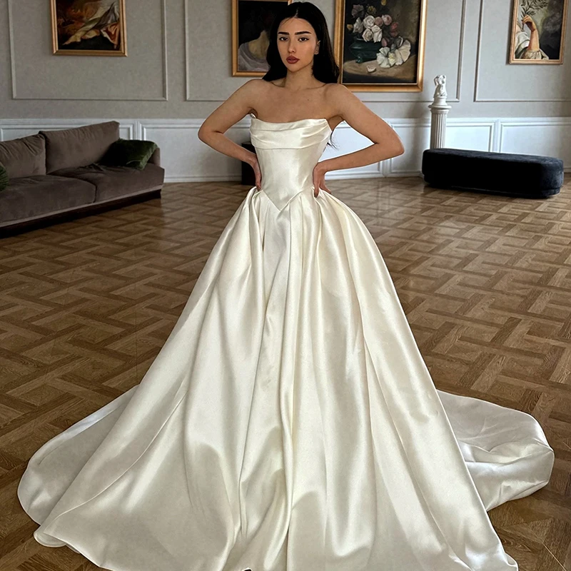 

Eightree Princess A-Line Wedding Dresses Elegant Strapless Sweep Train Wedding Ball Gowns Women Bridal Prom Dress Customized