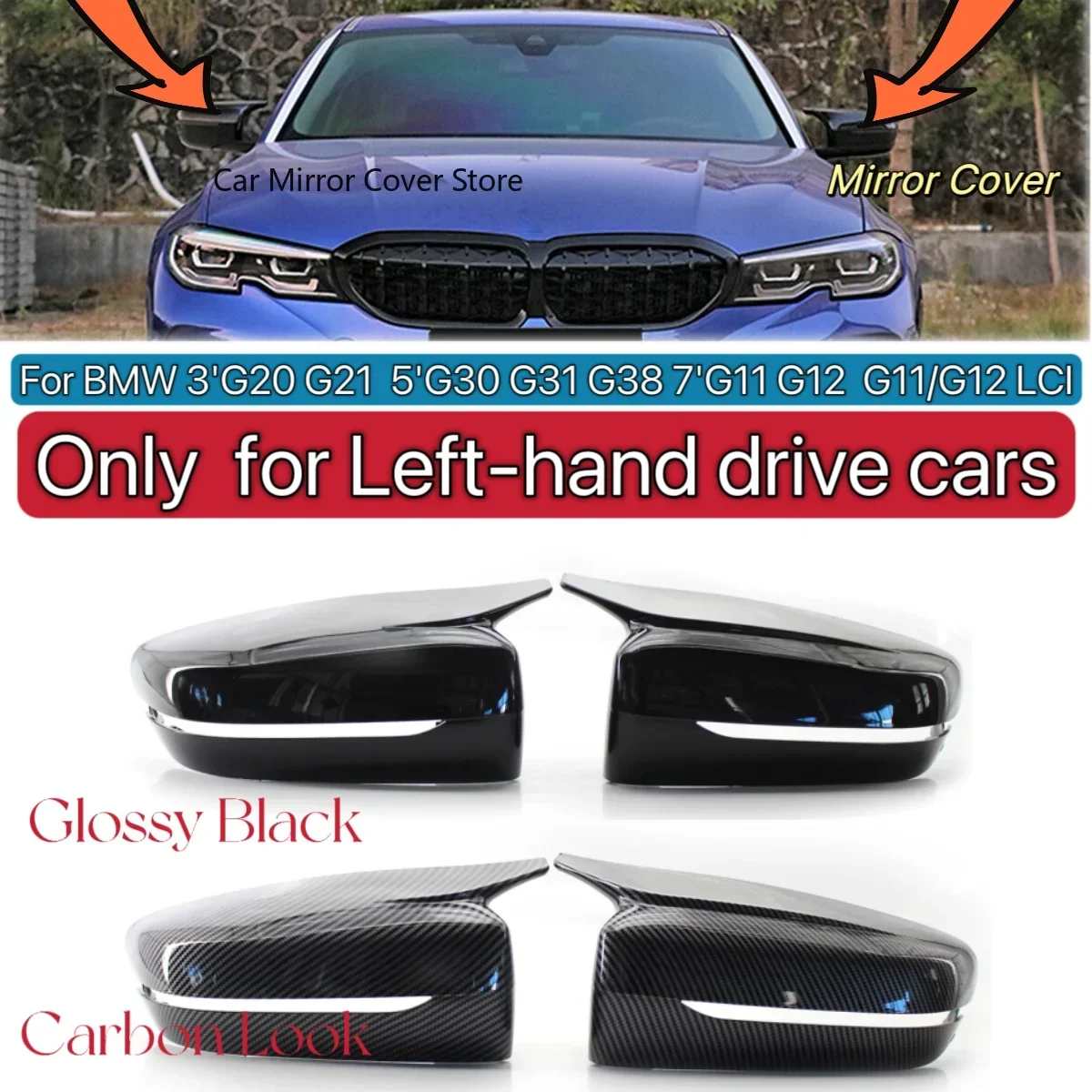 For BMW 3' G20 3' G21 5' G30 5' G31 5' G38 7' G11 7' G12 Rearview Mirror Cap Cover Replacement Left & Right Only Fit For LHD Car