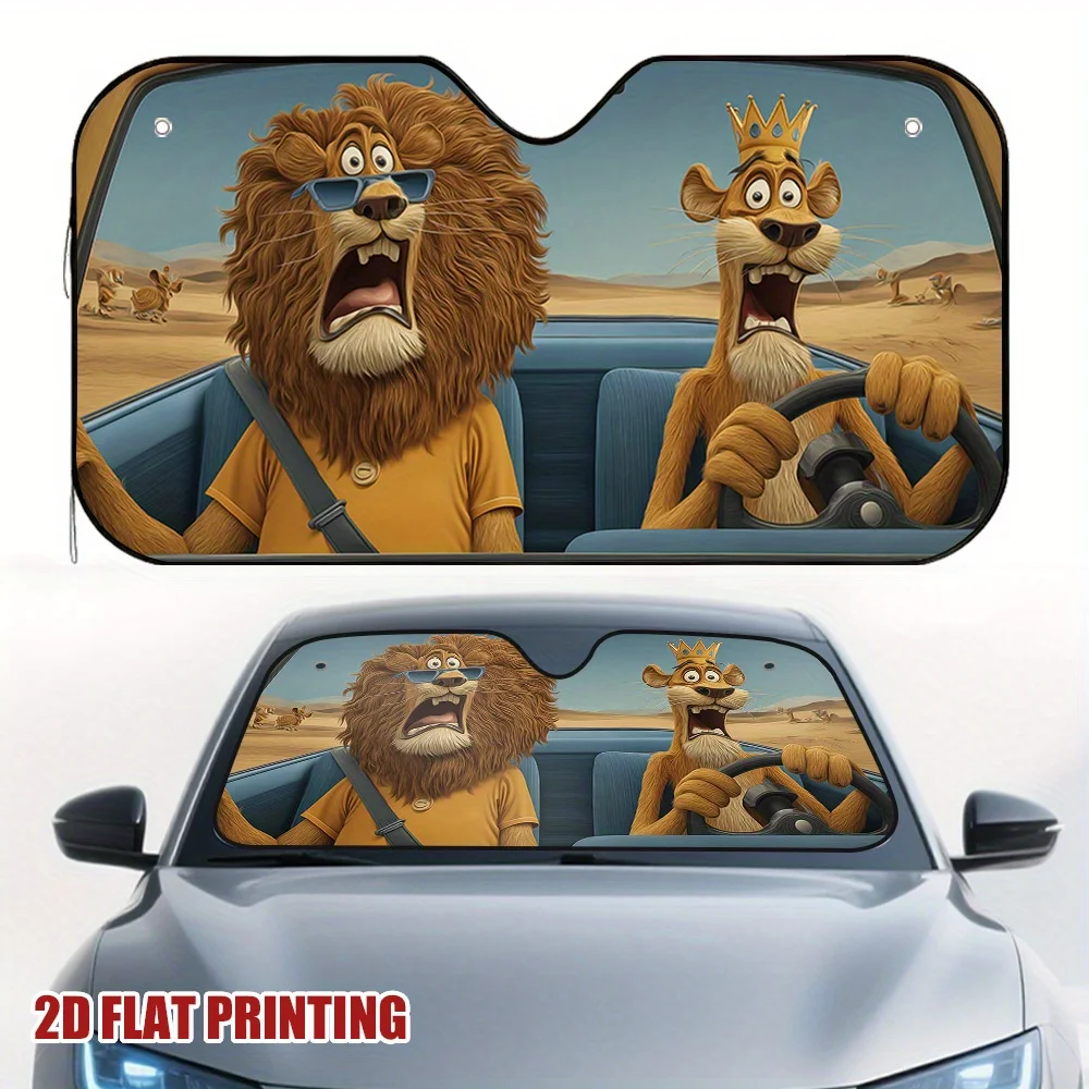 1pc Of Sun Visor Featuring Desert Road Trip Lions, Helps Maintain Interior Temperature, Perfect For Family Journeys And Everyday