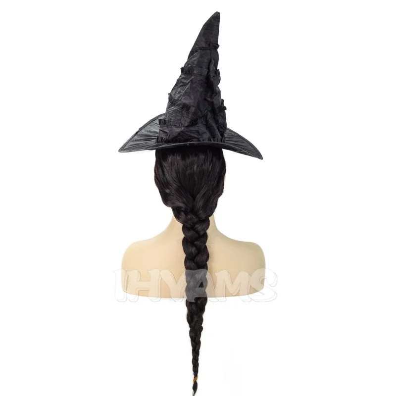Nueva peluca de brujas de Cosplay malvada, bata de bruja, Elphaba, pelo negro, Gotic, fiesta de película, juego de rol, peluca sintética negra, pelo rizado