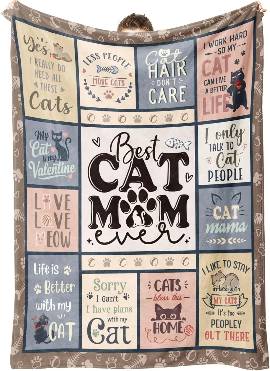 

Cat Mom Gifts - Funny Cat Lady Blanket 60''x50'' Cozy Throw for Women