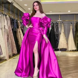 Mermaid Satin Long Sleeves Evening Dresses Arabia Side Split Customized Prom Gowns Overskirt Formal Specail Occasion Party Dress