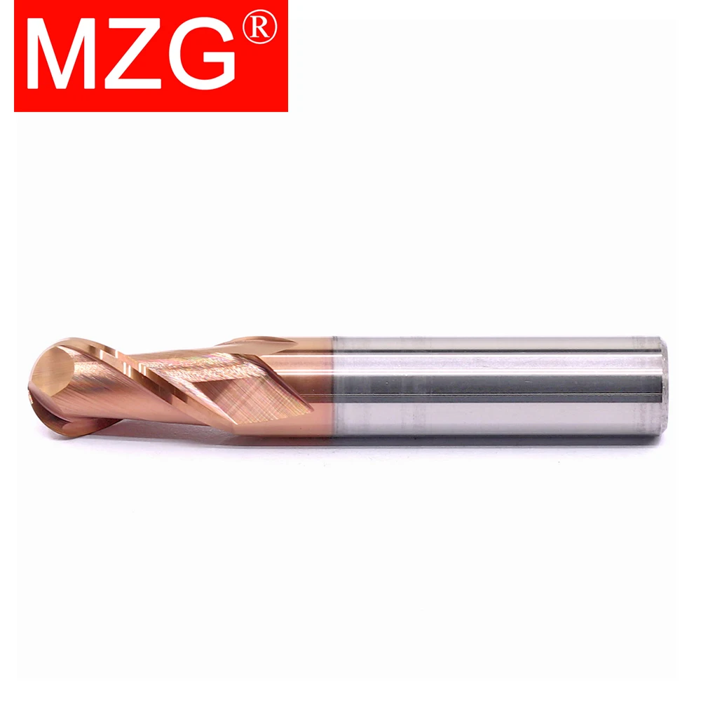 MZG 2 Flute HRC60 Ball Nose End Mill R0.5-R5.0 6mm 8mm 10mm Tungsten Carbide Cutter CNC Router Bit Milling Tool for Woodworking