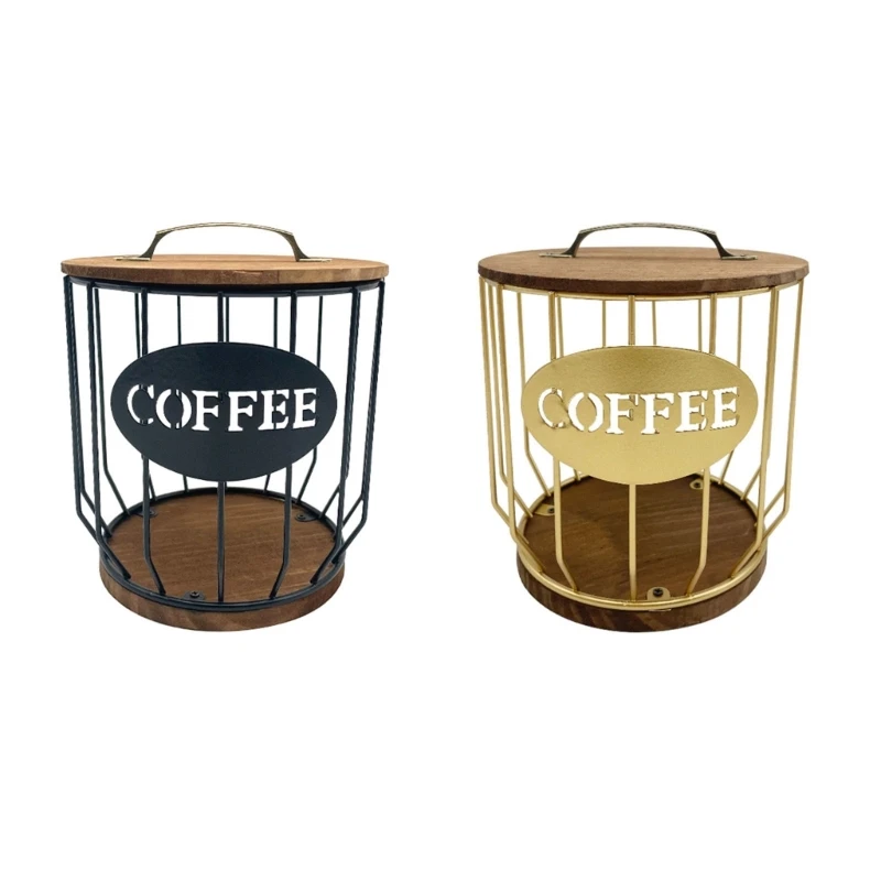 Cestino portaoggetti per caffè Tazza portaoggetti per cialde con base in legno Materiale in ferro Dropshipping