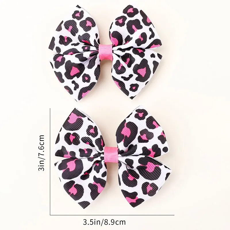 2Pcs Cute Cow Hair Clips Grosgrain Ribbon Leopard Printing Bows Hairpins Girls Hairpin Headwear Kids Barrettes Hair Accessorie