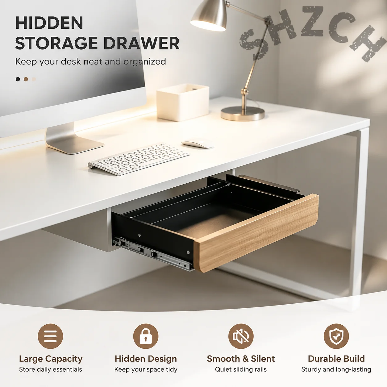 DIY Wooden Under-Desk Drawer Kit with 3-Slide Rails for Height-Adjustable Desks, Modular Office Storage Organizer