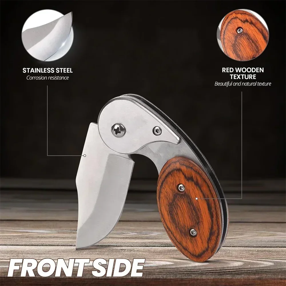 Mini Folding Pocket Knife 5CR13MOV Blade Color Wood Handle Knife Outdoor Hunting Tactical Survival Self Defense Portable Tool