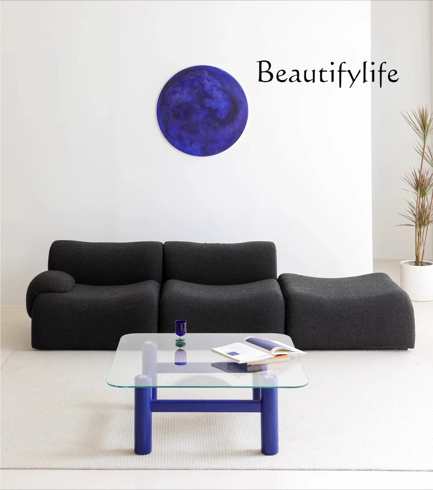 A44 Home black sofa medieval fabric lamb circle fleece free combination arc creative arc module