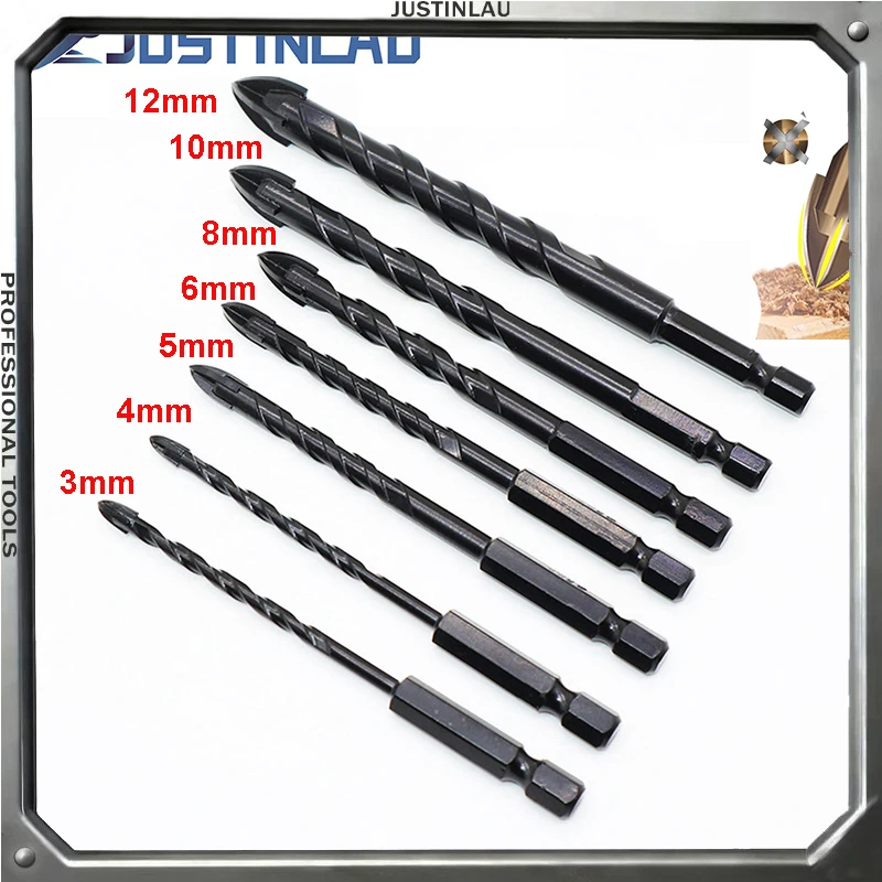 JUSTINLAU-brocas hexagonales cruzadas para azulejos, abridor de agujeros de hormigón de Cerámica y Vidrio, tamaño de taladro triangular de aleación de 3/4/5/6/8/10/12mm, nuevo proceso