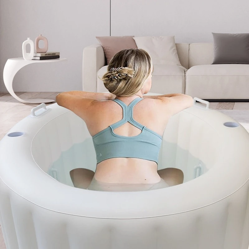 Thick Eco-friendly Milky White PVC Inflatable Bathtub, Portable Maternity Birth Pool with Dual Cup Holders for Home Use
