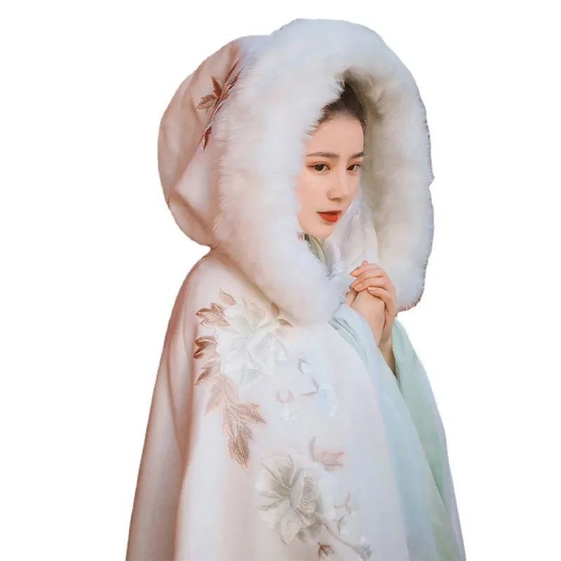 

Ханфу камин косплей костюм китайский Новый год традиционный женский плащ с капюшоном зимний красный династия Тан вышивка древний