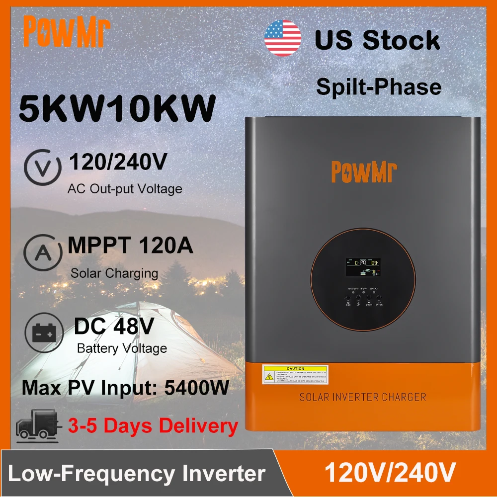 PowMr 5KW 10KW 48V Spilt-Phase Hybrid Inverter 120V/240V Low-Frequency Inversor 120A MPPT Controller Max PV 5400W fit LifePo4 Batteria for Home