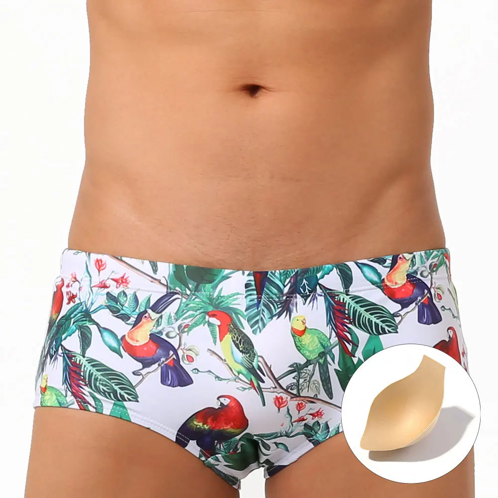 2024 Fashion Bird Print Swimwear Men Swimming Trunks Sexy UXH Push Up Pad Swimsuit Mens Swim Briefs Men\'s Bathing Suit Beachwear