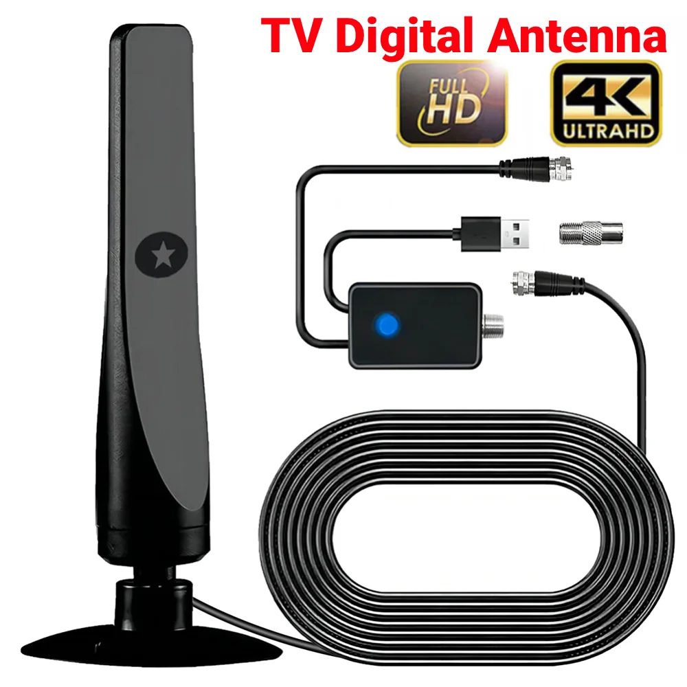 هوائي التلفزيون الرقمي مع الداعم الإشارة هوائي محمول 50 ميل المدى شفط كأس التلفزيون هوائي التوصيل اللعب للتلفزيون الرقمي الذكي