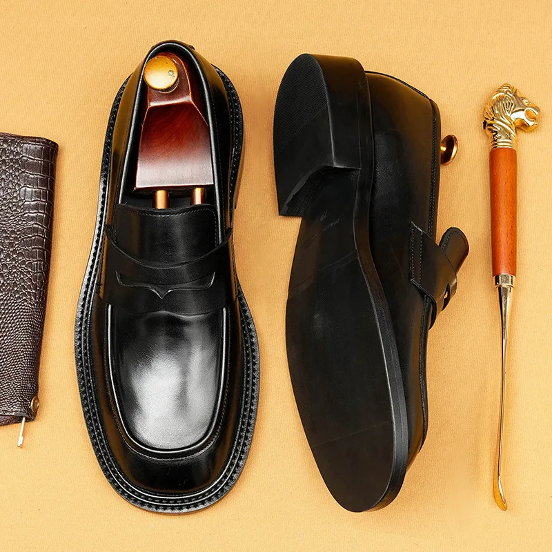 

Men'S Genuine Leather Vintage High Quality Shoes Luxury Wedding Formal Dress Classic Elegant Italian Black Loafers