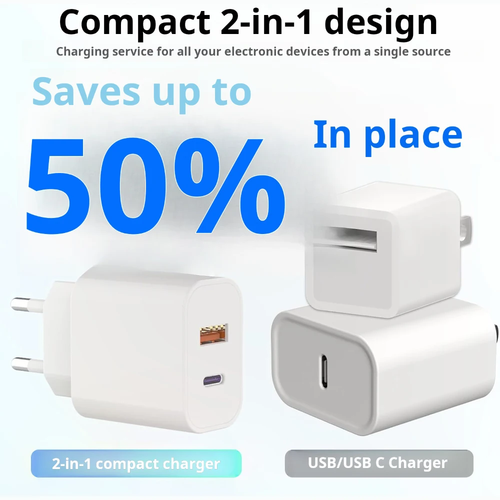 2 حزمة 20 واط شاحن سريع آيفون ثنائي المنفذ A/C محول شحن سريع مع 6FT USBC إلى كابل البرق آيفون 14/13/12/11/XS/XR