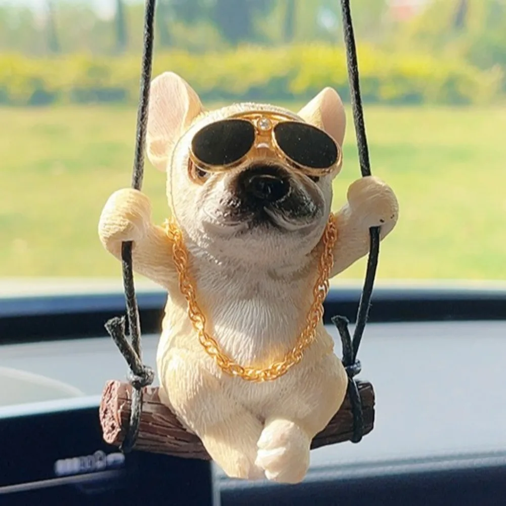 New Resin Swing Bulldog Pendant Cute Dog Anime Rearview Mirror Ornaments Car Hanging Decoration