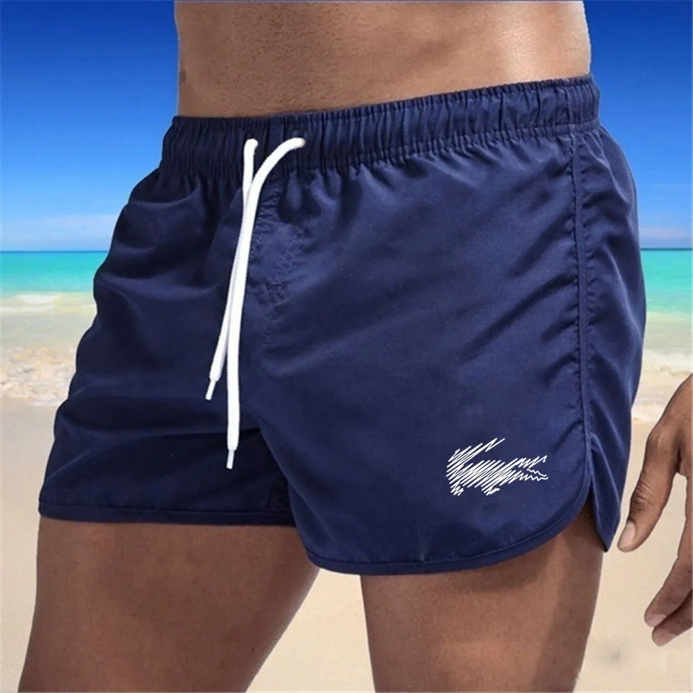 Calção de banho com cordão masculino, roupa de banho, shorts de banho, shorts respiráveis, surfe de verão, calções de praia, calças esportivas