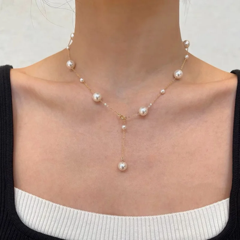 New Artificial Pearl American Production14kGilded Scattered Starry Necklace Simple All-Match Clavicle Chain Niche Necklace