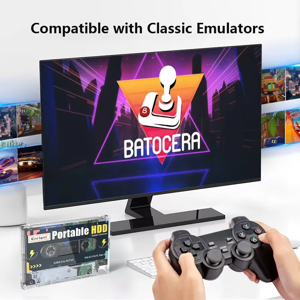 Batocera38 320G Gaming HDD With 60000+ Video Games 70 Emulators Portable Hard Drive For PS2/PS1/MAME/N64/SS, etc For PC/Laptop