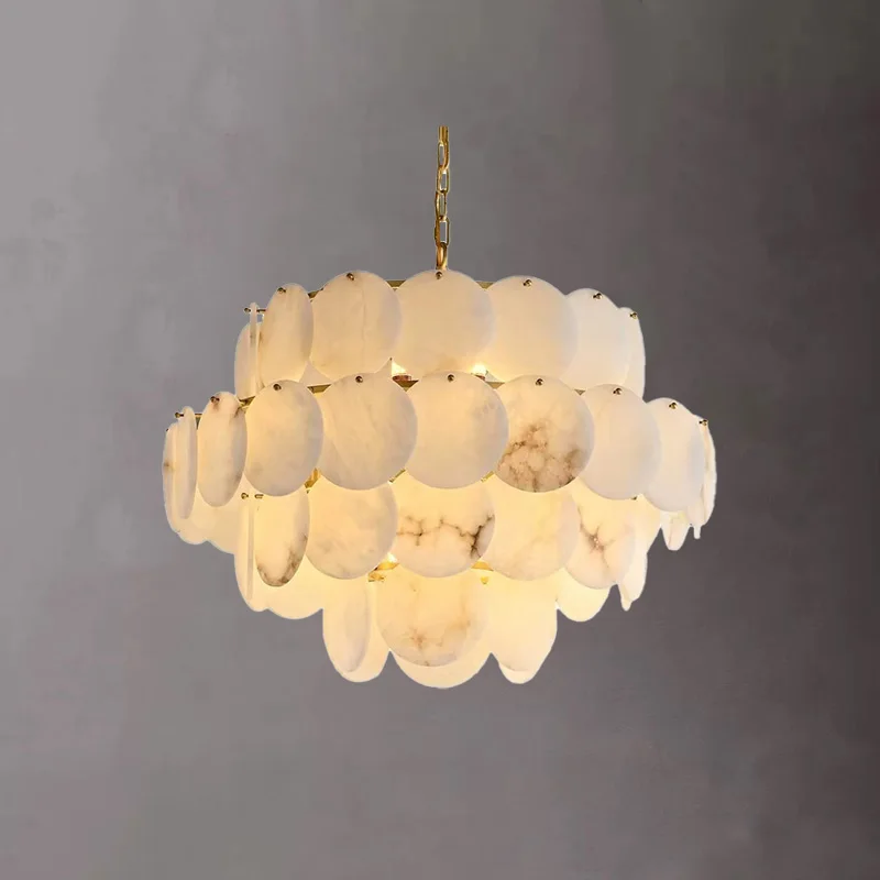 

Nordic Spanish Snowflake Marble Lamp Brass Gold Lustre 3 Color Dimmable Lighting for Living Dining Room Ceilings