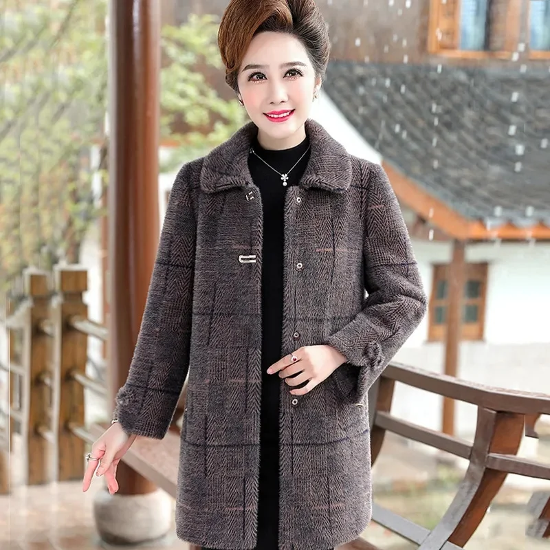 Mom\'s Mink Fur Coat Women\'s Autumn Winter New Fashion Outerwear Large Size Woolen Jacket Middle-Aged Old Ladies Padded Overcoat