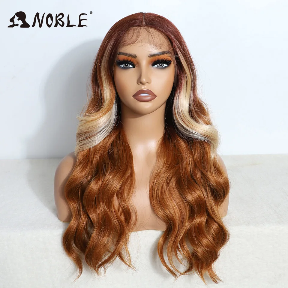 Perruque Lace Front Wig Body Wave synthétique 22 pouces-Noble, perruque Body Wave ombré, orange blonde, vin rouge, perruques Cosplay blanches faciles à porter pour femmes