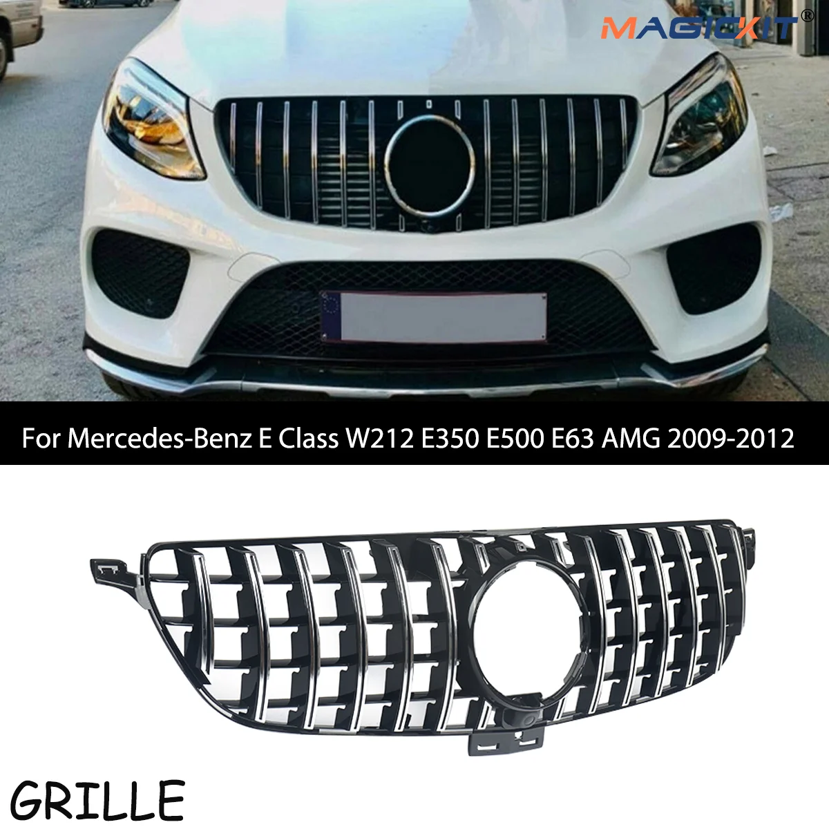 MagicKit Front Radiator Grille GT-R Style Chrome+Black For Mercedes Benz GLE Coupe C292 W166 GLE350 GLE400 2016-2018 ABS