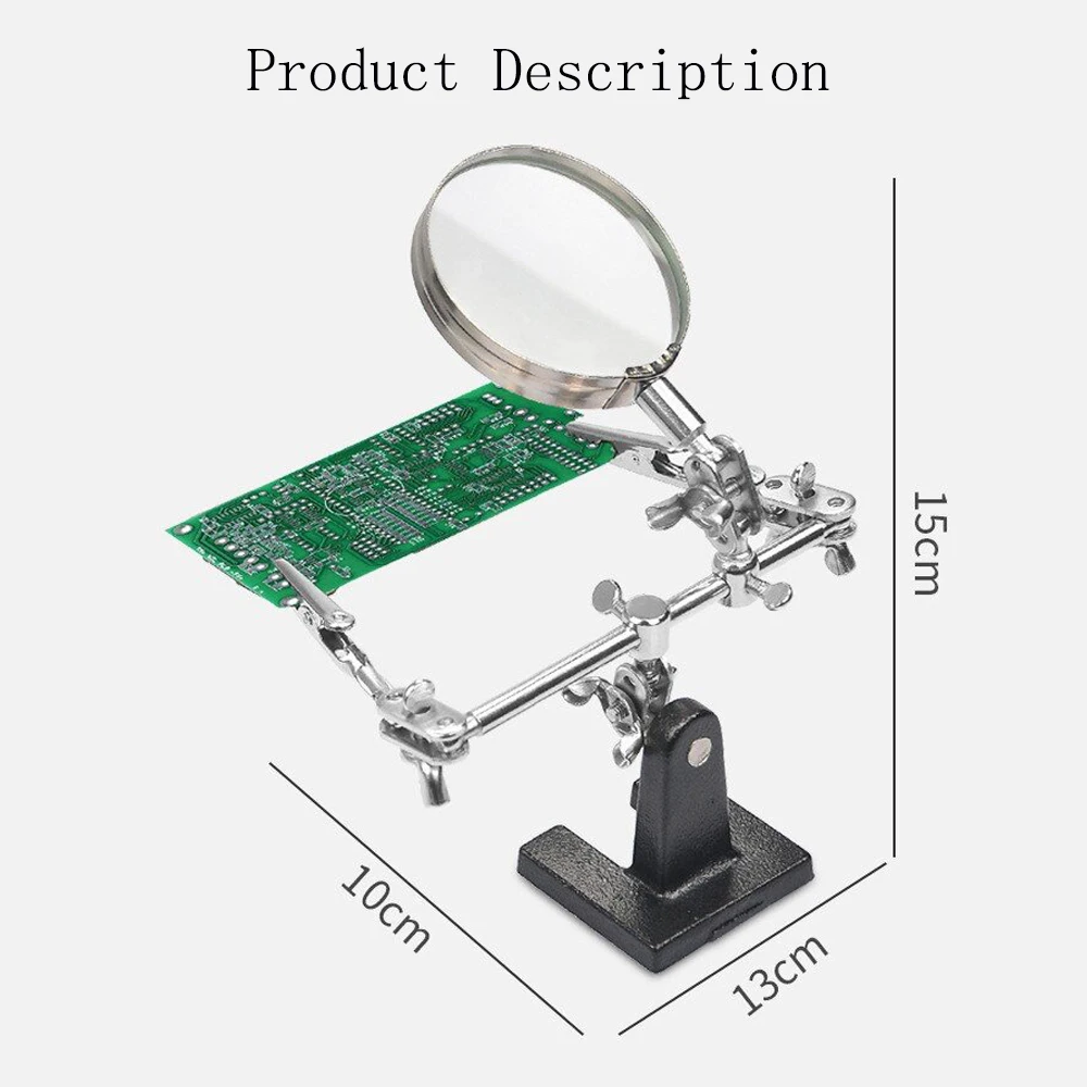 Soldering Iron Station Stand Welding Magnifying Glass Clip Clamp LED Light Desktop Magnifier Third Hand Soldering Repair Tool