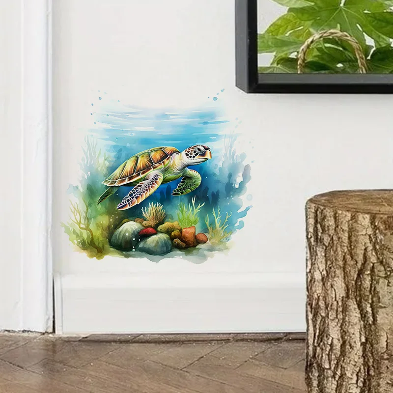 Sea Turtles Watercolor Sticker, Water-proof & UV-resistant Decal, Used for Wall, Bathroom, Cabinet, Door,Toilet Lid, Car, QT24