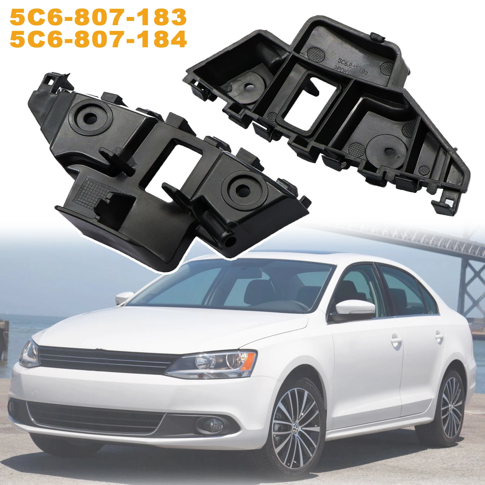 5C6807183 5C6807184 1Pair Front Left+ Right Bumper Guide Mount Bracket Grille Retainer Fit for VW Jetta 2011 2012 2013 2014