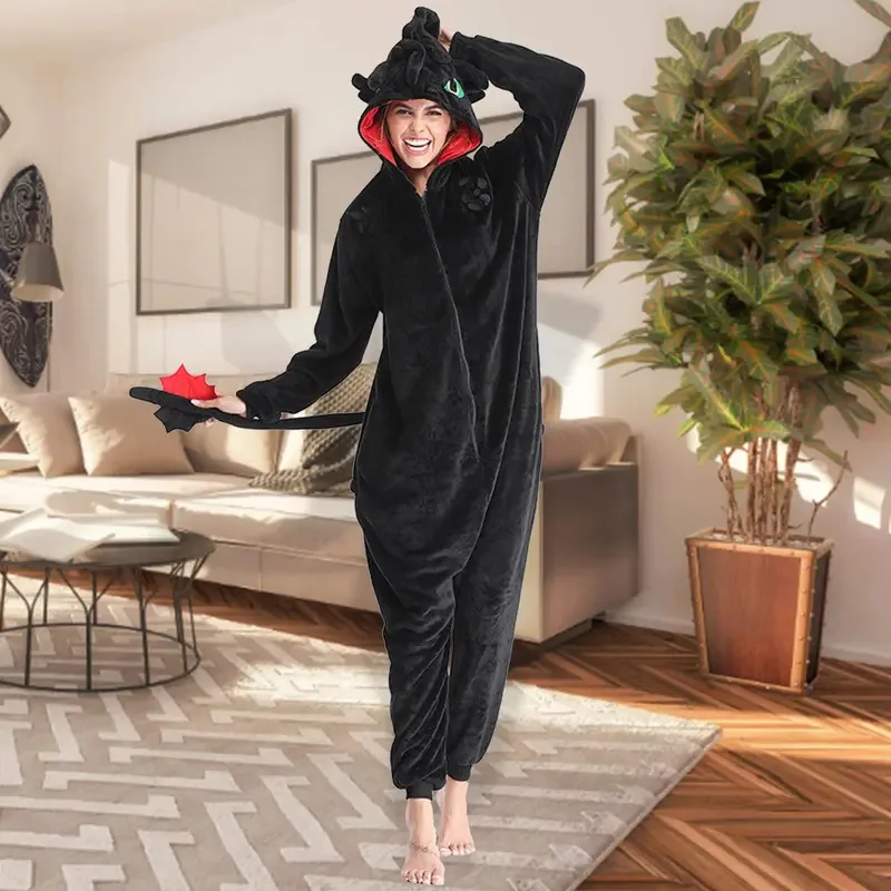 CyP-jsmen بيجامة بلا أسنان مع أحذية الحيوان التنين قطار الفانيلا زي الشتاء أفخم نيسيي PJS تأثيري الأسرة امرأة الكبار