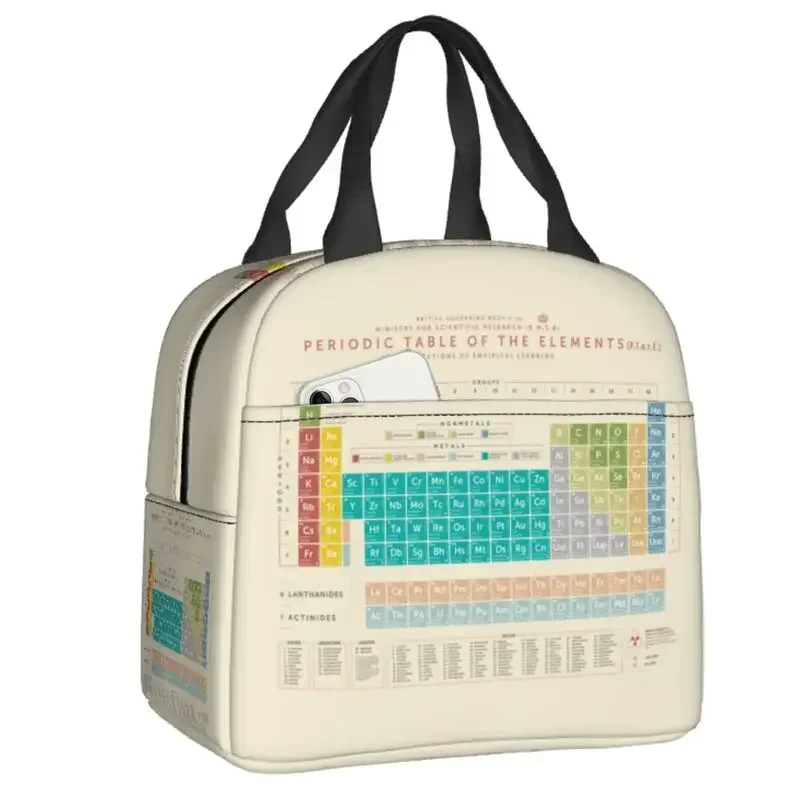 Elements Periodic Table Thermal Insulated Lunch Bag Science Chemistry Chemical Portable Tote for School Storage Food Box