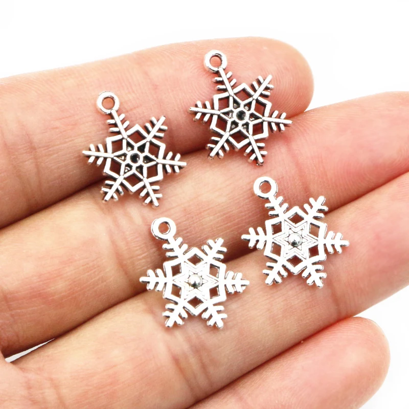 50pcs 18x15mm Antique Silver Plated Snowflake Snow Charms Pendant DIY Jewelry Making Accessories Findings For Necklace Bracelet