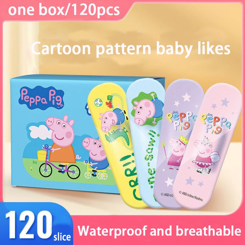 Pegatinas de dibujos animados de Peppa Pig para niños, vendajes adhesivos impermeables, cómodos, amigables con la piel, 120 unids/lote por caja