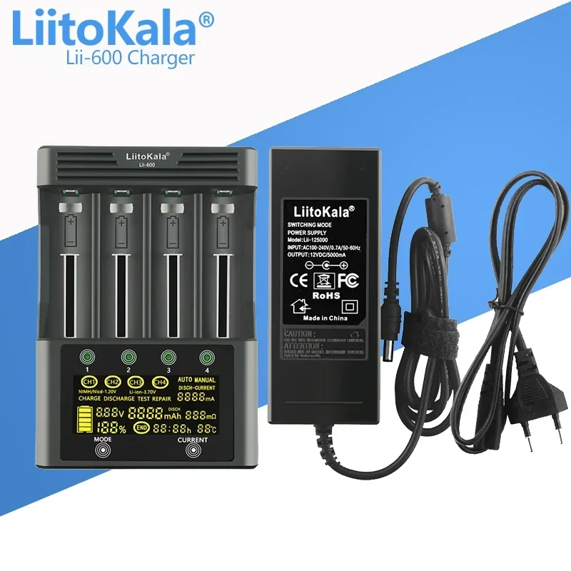 Lii-600 ładowarka LiitoKala do akumulatorów litowo-jonowych 3.7V i NiMH 1.2V nadaje się do 18650 26650 21700 26700 AA AAA 12 v5a