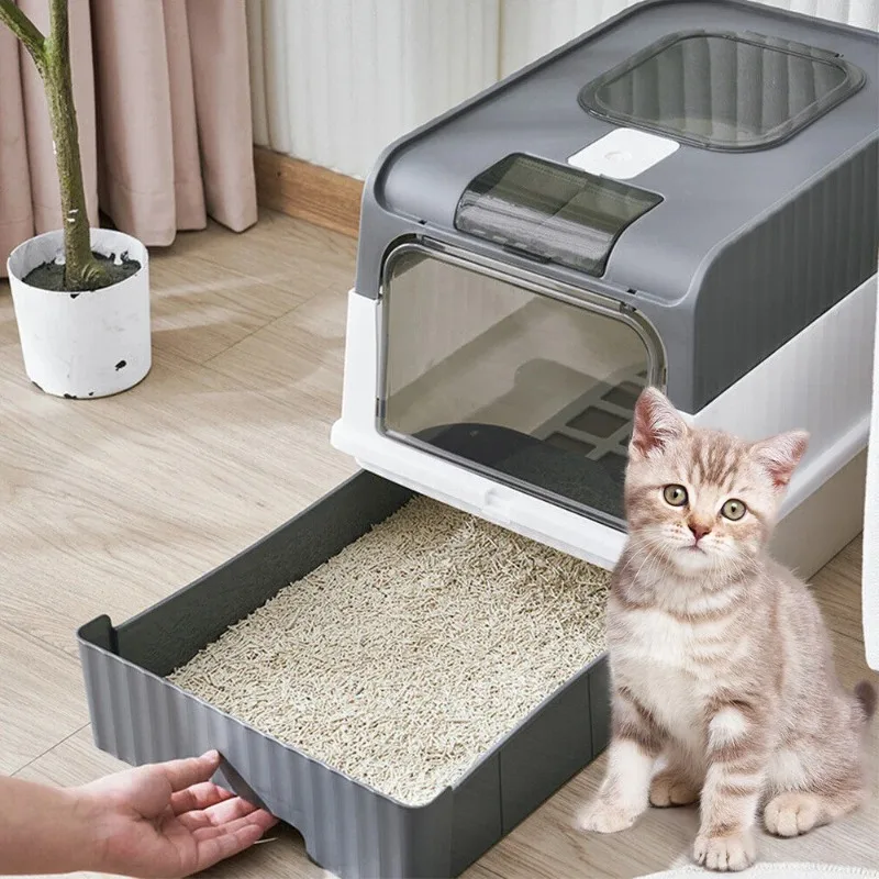 Cat Litter Box with Scoop, Large Litter Box with Lid, Front Entry Top Exit , Odor-Resistant, Fully Enclosed