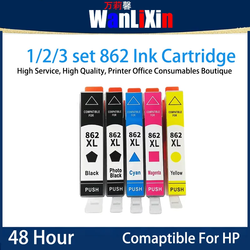 

1/2/3 комплекта картриджей с чернилами 862, совместимых с принтером HP 7510 C410D d5648 B210a b209A