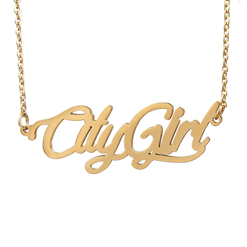 

AOLOSHOW CityGirl Name Necklace Gold Plated for Women Stainless Steel Nameplate Pendant Statement Jewelry Gift