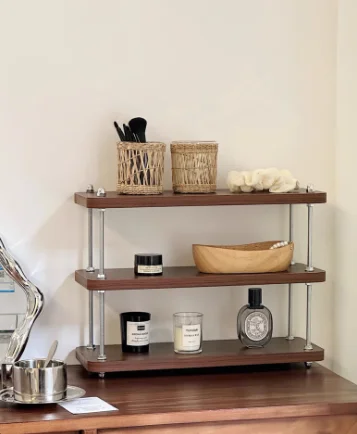

Solid Wood Desktop Storage Rack Mid-Century Teacup Shelf Organizer Display Stand for Skincare or Mug Collection