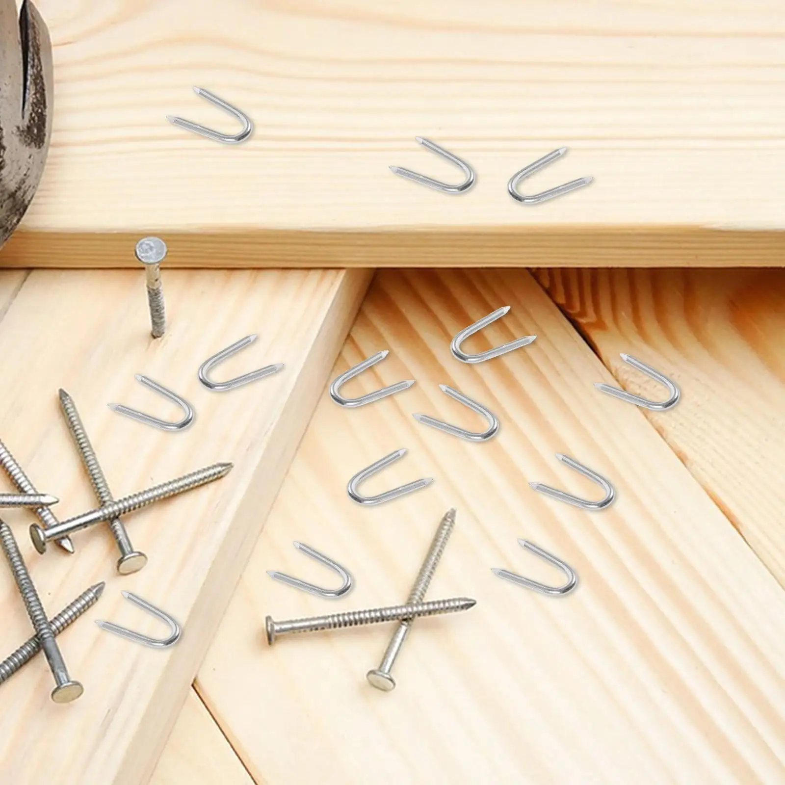 50 Pcs U Shaped Iron Nails for Wire Mesh Fence Heavy Duty Garden Fencing Tools Beveled Tip Fixing Pegs Metal Staples