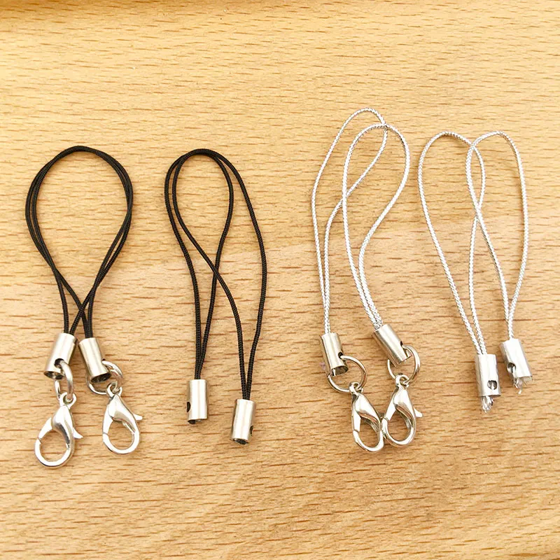 20pcs/lot Zinc Alloy Silver Black Mobile Phone Lanyard Keychain Lanyard Accessories for DIY Keychain Jewelry Making Findings