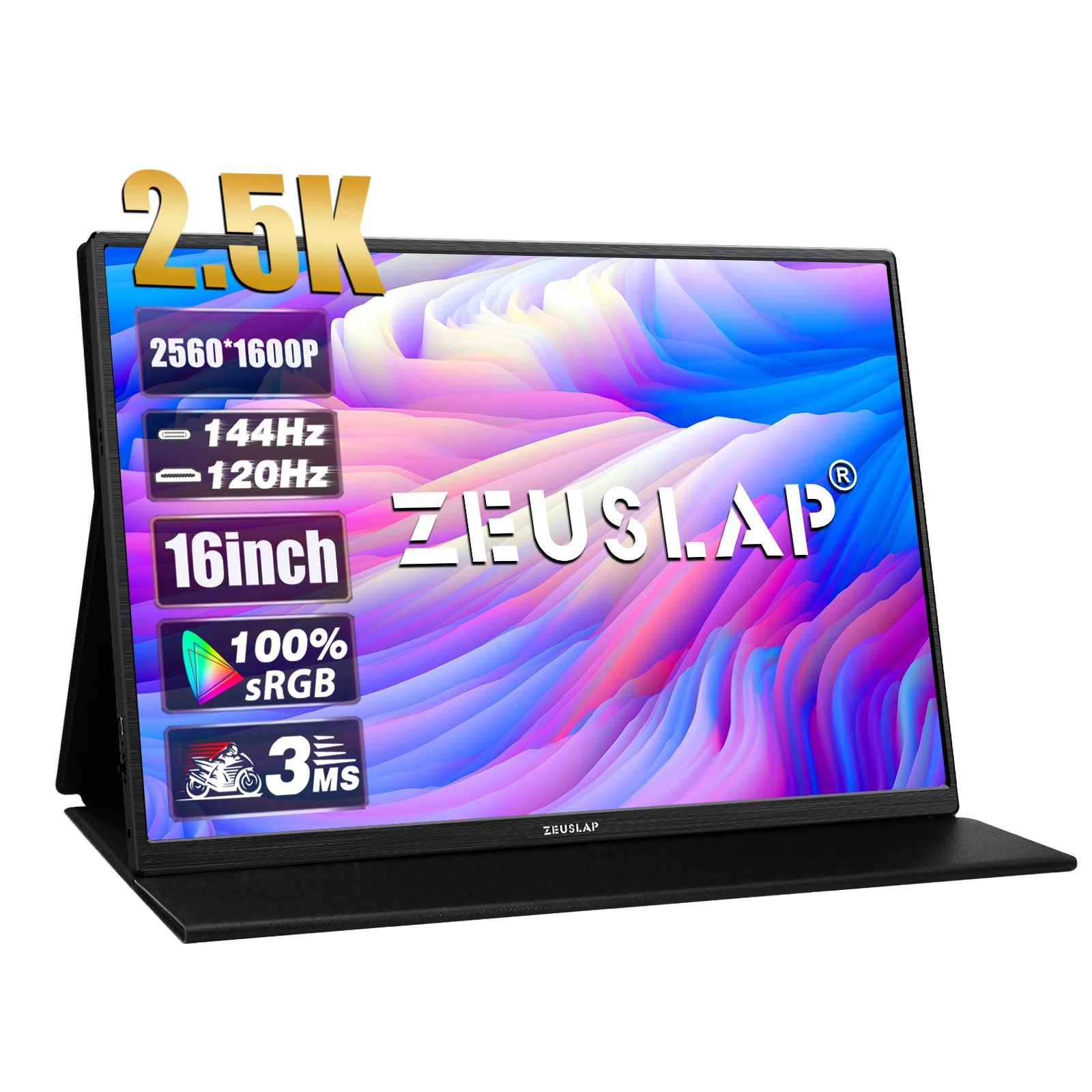 ZEUSLAP 16 "2.5k 144hz monitor portátil 2560*1600 16:10 100% srgb 500cd/m² exibição de jogos de viagem para o interruptor do portátil ps4 ps5 xbox