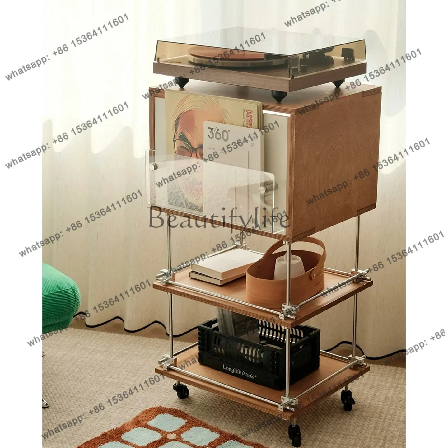 

Retro multi-functional storage rack multi-layer storage living room bedroom bedside mobile optical shaft side cabinet