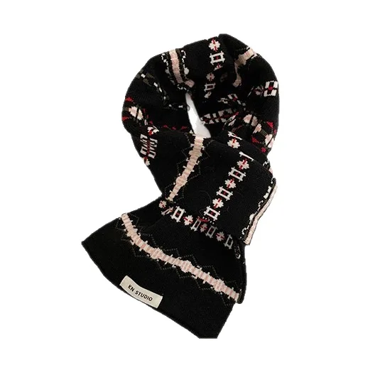 Women's Scarf Fair Isle Striped Knit Scarf Autumn-Winter Ambiance Retro Versatile Warm Small-Batch American Style Neck Warmer