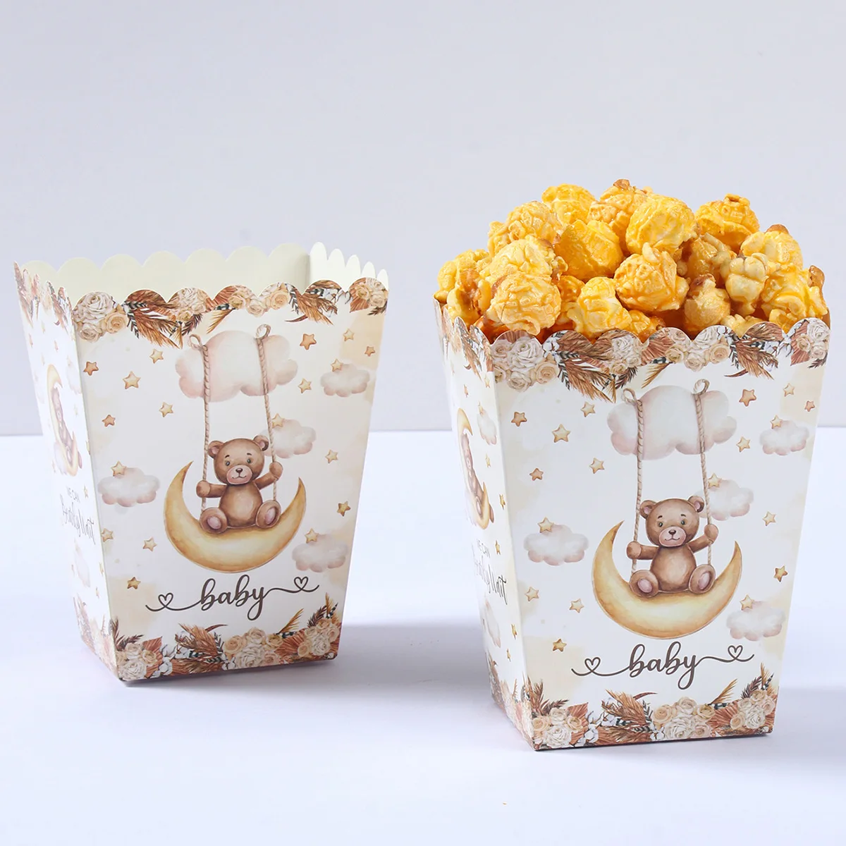 Gold Bear Popcorn Boxes Kids Birthday Party Decoration Baby Shower Candy Cookie Boxes Birthday Gift Boxes Decoration