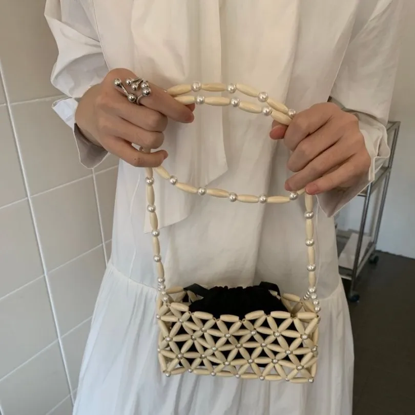 

Сумка из бисера в корейском стиле ручной работы, деревянный вязаный крючком кошелек с внутренним карманом, сумка через плечо ярких цветов